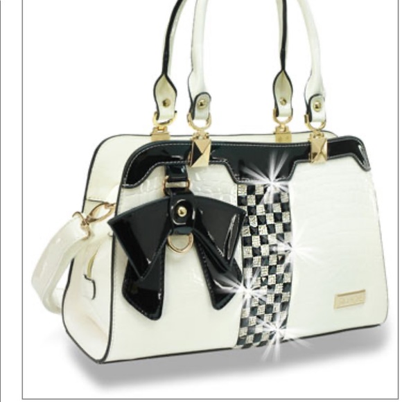 Patent Embossed Rhinestone Handbag - Picture 8 of 8